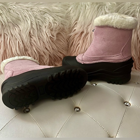 Itasca Tahoe Pink Black Micro Suede Faux Shearling Front Zip Boots Size 10 - Picture 4 of 13